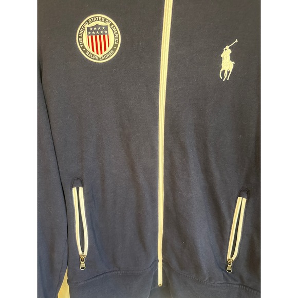 Polo Ralph Lauren USA Full Zip Olympic Track Sweatshirt Navy Blue Size M - Picture 3 of 8